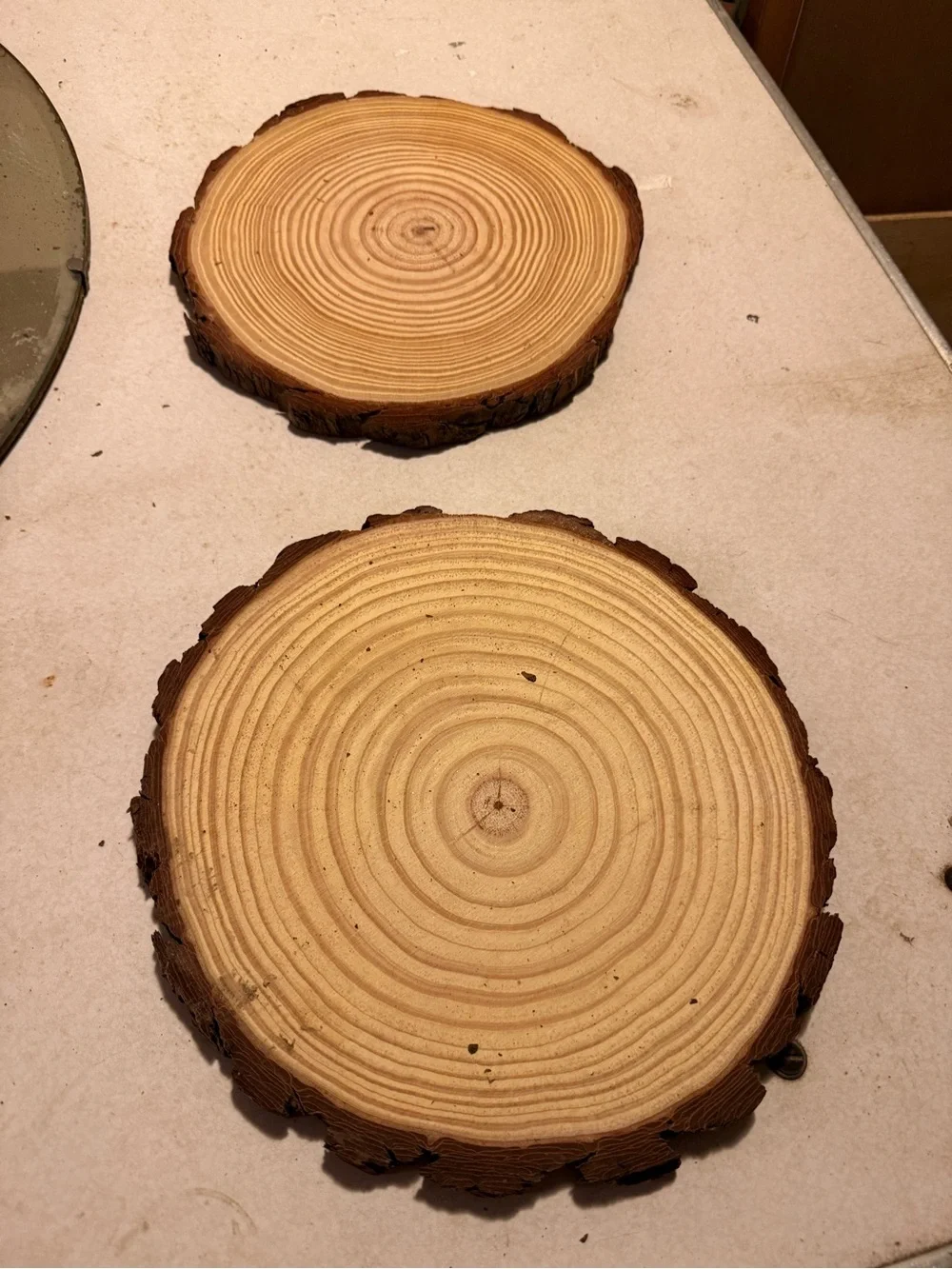 Rustic unfinished 11” wood slices- $20 ea or $80 for set of 4